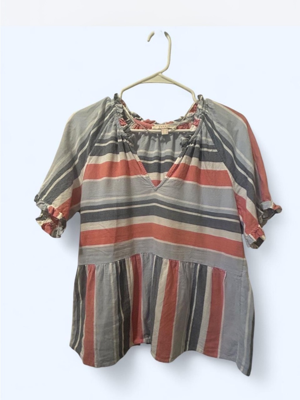 Esprit Striped Peplum Tunic in Coral, Gray & Navy
